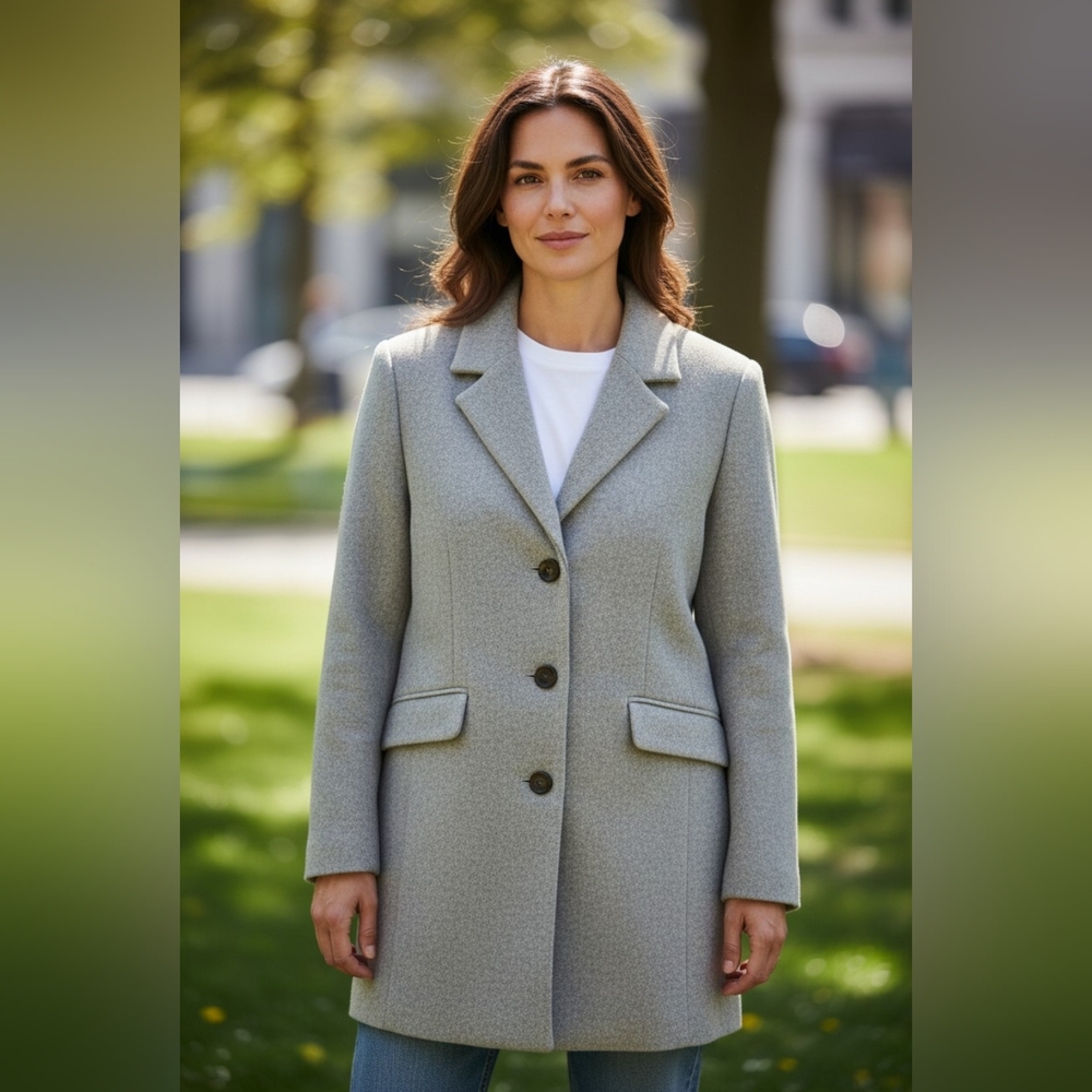 Halitech Women’s Heather Gray Wool Blend Peacoat Overcoat Jacket Size L Large